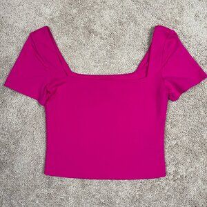 Aritzia Babaton Shirt Womens M Pink Contour Tee Square Neck Second Skin Barbie